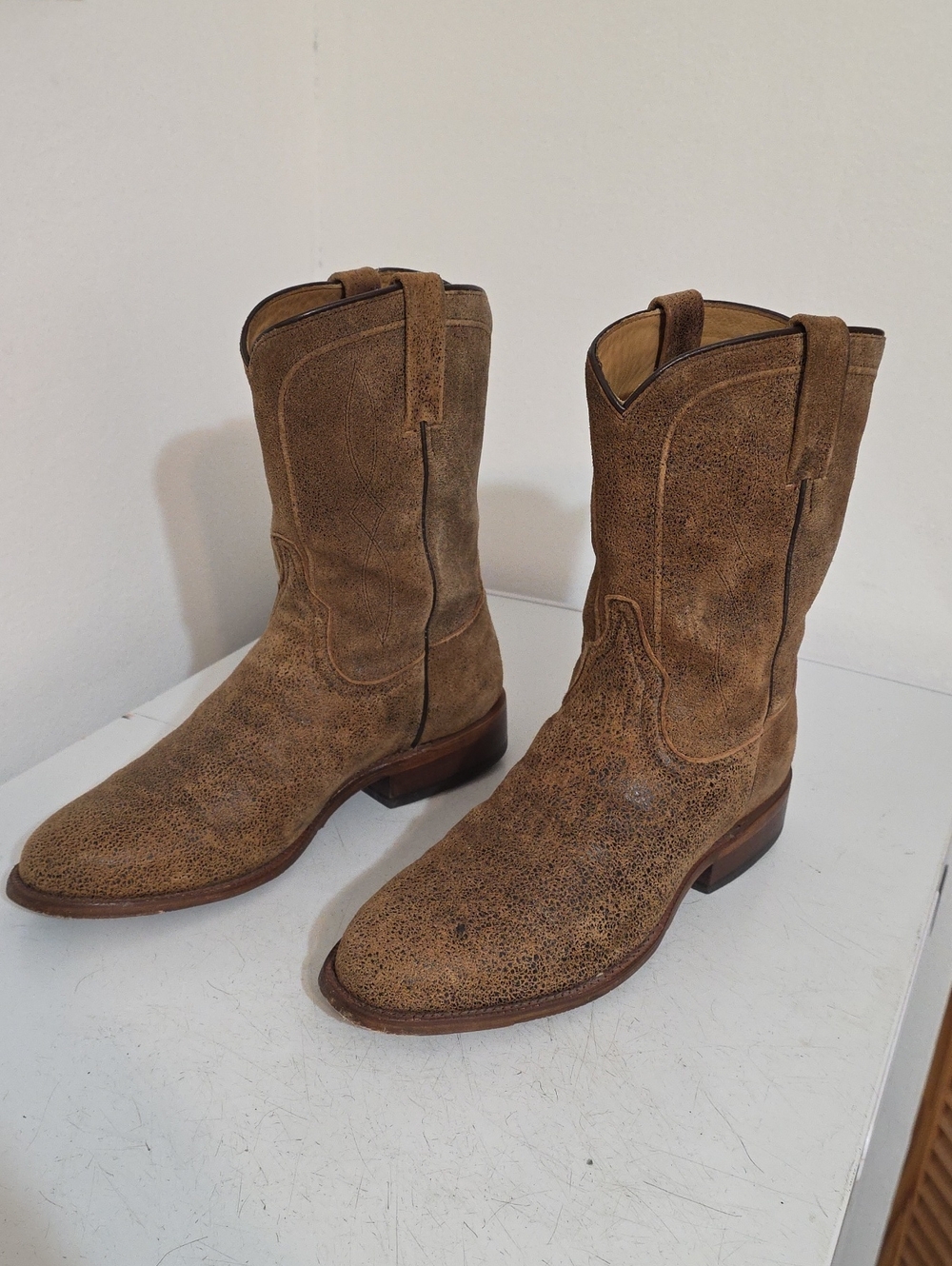 Tony Lama Distressed Tan Goat Leather Western Boots 11D